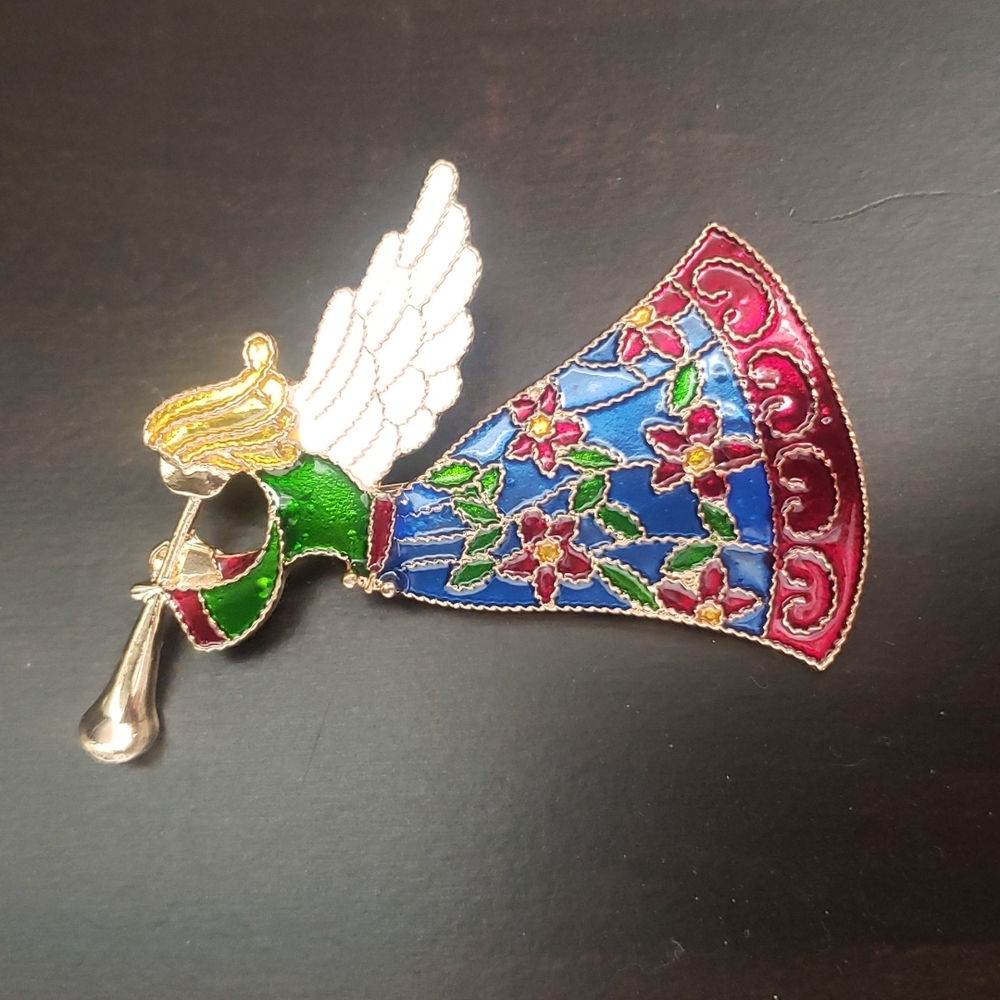 Music Angel Brooch Pin rhinestone enamel